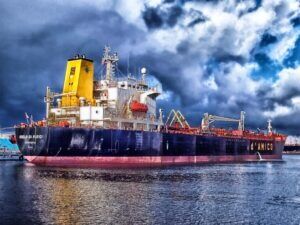 Cargo ship cloudy container ship 68135 scaled